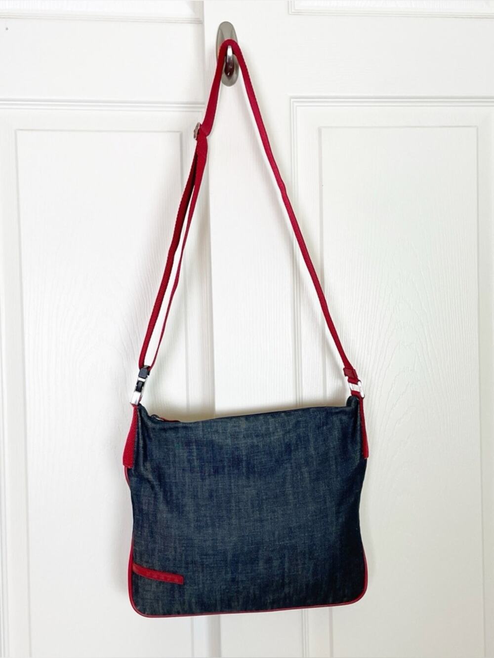 Prada VINTAGE Denim Crossbody Bag Y2K Canvas Messenger 4VA433